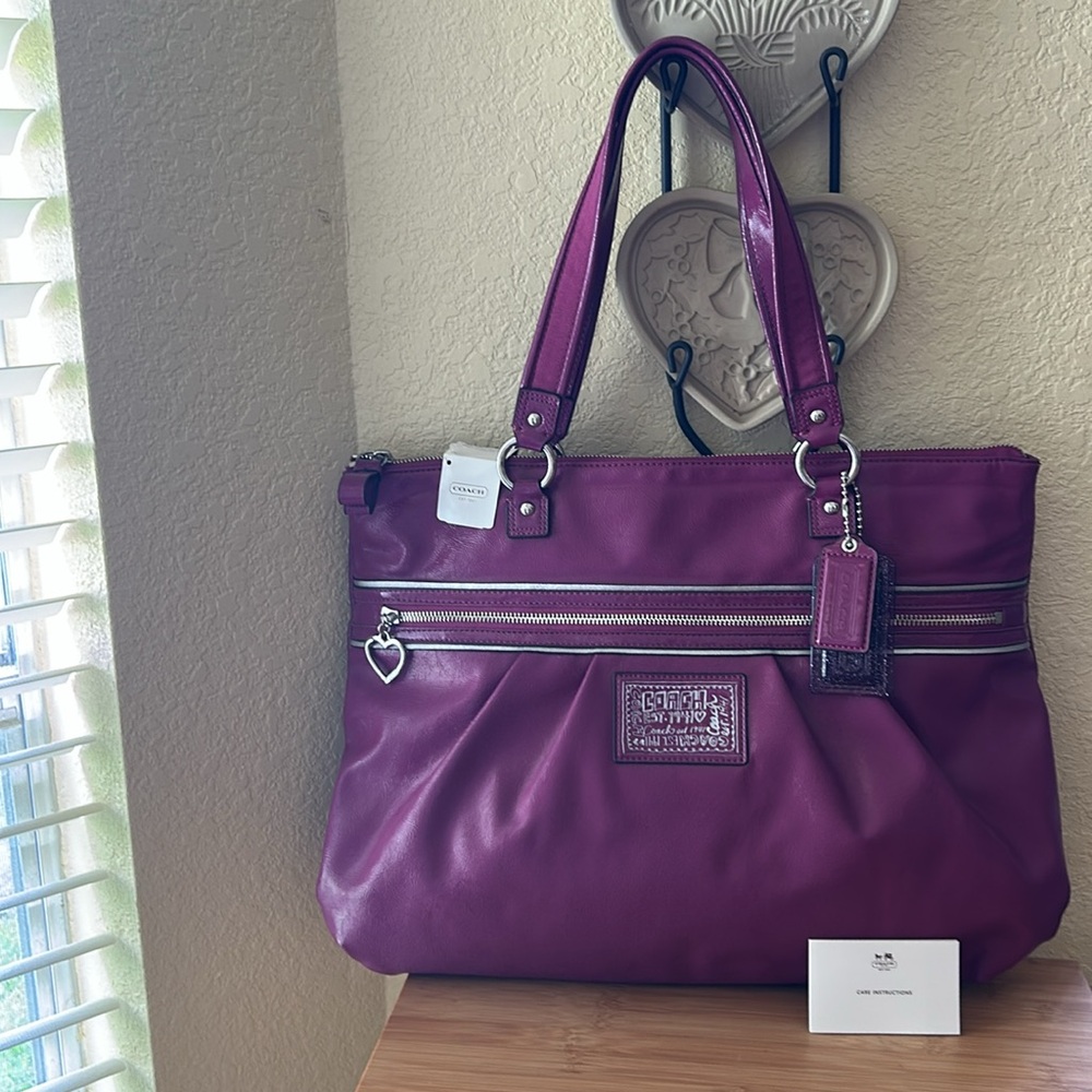 Purple Coach Daisy Liquid Glass Tote